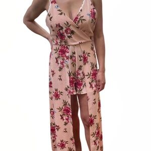 Francesca's Miami High-Low Blue Floral Maxi Dress/Romper Small